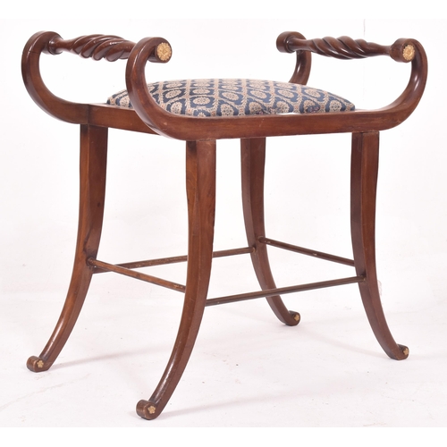 364 - A believed French Continental 19th century mahogany & upholstered window seat stool. The seat having... 