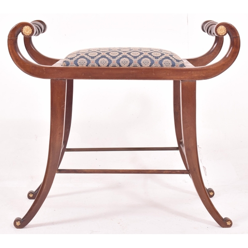 364 - A believed French Continental 19th century mahogany & upholstered window seat stool. The seat having... 