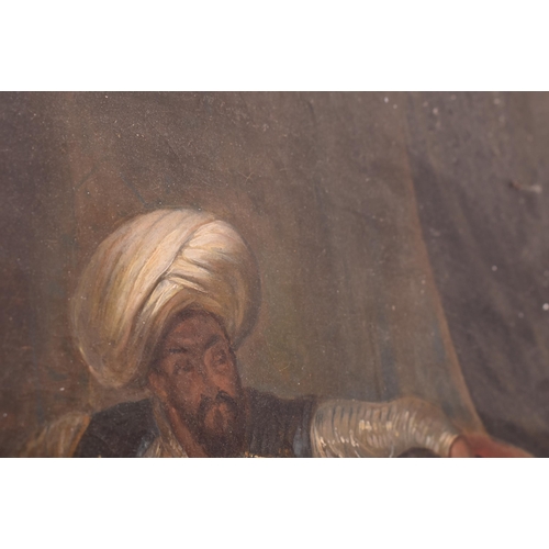 369 - Orientalist English School - A 19th century oil on canvas Orientalist genre painting of old Baluch w... 