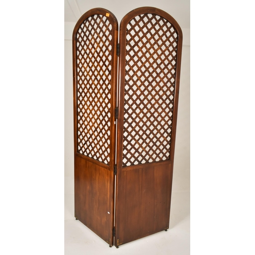 377 - A 20th century amboyna & parquetry inlaid two folding discretionary panel dressing screen. The scree... 