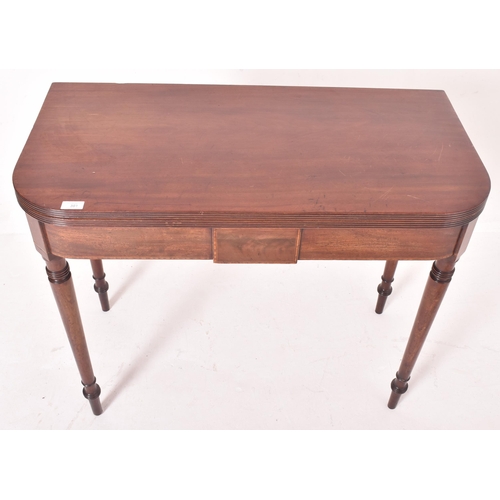 391 - An early Victorian 19th century mahogany fold top card / tea table. The table having a rounded edges... 