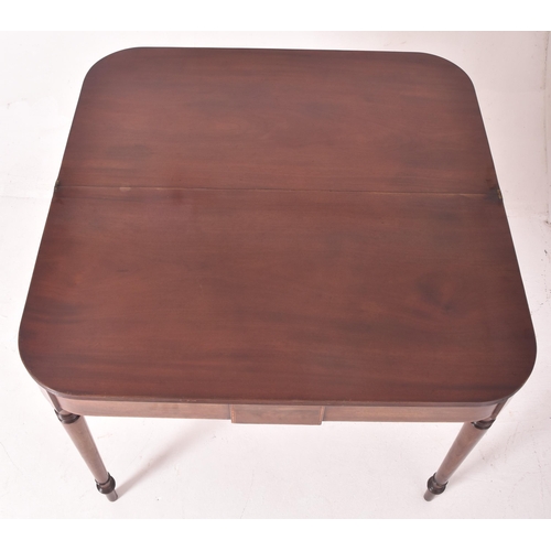 391 - An early Victorian 19th century mahogany fold top card / tea table. The table having a rounded edges... 