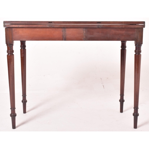 391 - An early Victorian 19th century mahogany fold top card / tea table. The table having a rounded edges... 