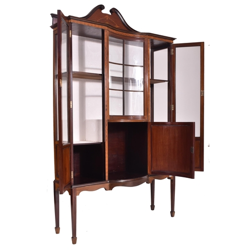 403 - An Edwardian early 20th century mahogany & boxwood inlaid china display cabinet vitrine. The case wi... 