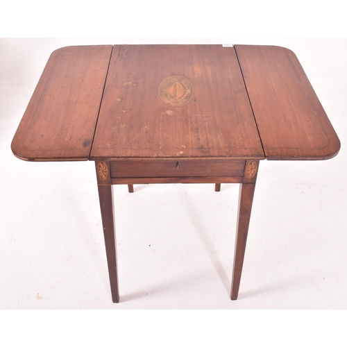 404 - A late George III 19th century mahogany & marquetry inlaid Pembroke drop leaf side table. The table ... 