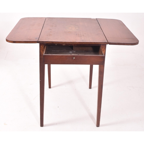 404 - A late George III 19th century mahogany & marquetry inlaid Pembroke drop leaf side table. The table ... 