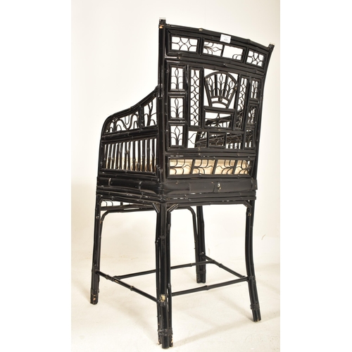 409 - An Aesthetic Movement 19th century ebonised bamboo Brighton Pavilion inspired chair. The chair havin... 