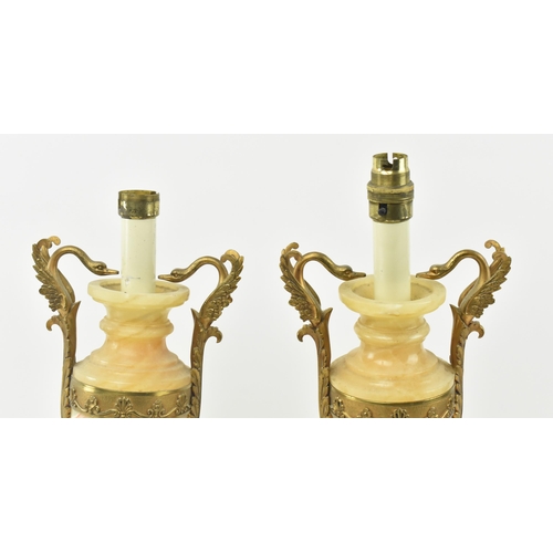 422 - A pair of Neoclassical inspired early 20th century gilt metal & alabaster desk table lamp lights. Ea... 