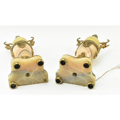 422 - A pair of Neoclassical inspired early 20th century gilt metal & alabaster desk table lamp lights. Ea... 