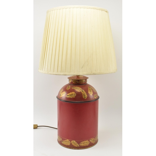 429 - An assortment of three French continental inspired toleware desk table lamps lights & shades. The lo... 