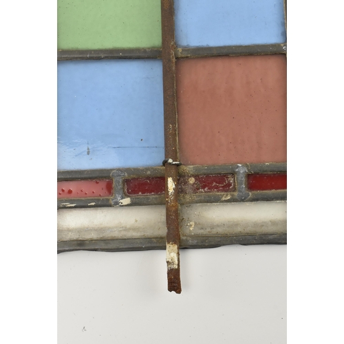 434 - A Victorian 19th century leaded stained glass decorative window panel. The rectangular panel having ... 