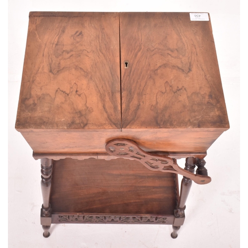 456 - A Victorian 19th century walnut inlaid sewing box on legs. The box having a fold out box atop with b... 