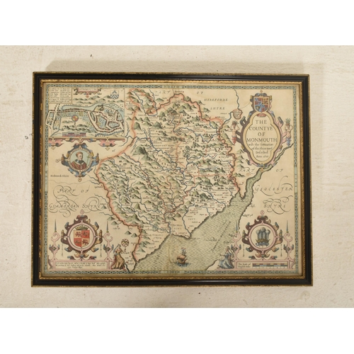 462 - John Speede (1551-1629) - 1610 , a 17th century hand coloured map engraving of The Countye of Monmou... 