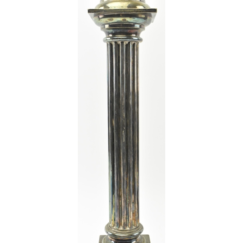 463 - A Victorian 19th century silver plated Neo-classical inspired column desk table lamp light. The lamp... 