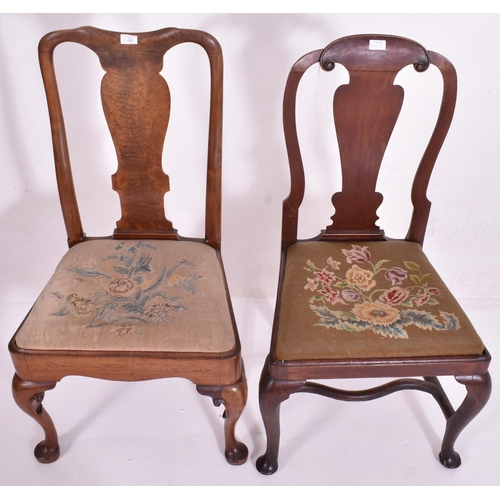 466 - A near pair of George I early 18th century walnut and mahogany chairs. The lot to include a walnut d... 