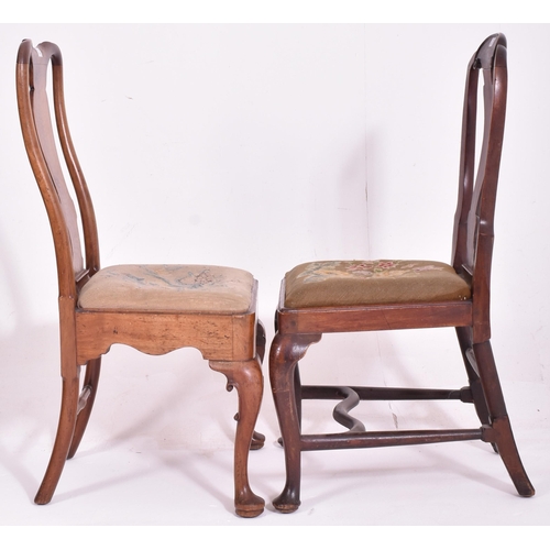 466 - A near pair of George I early 18th century walnut and mahogany chairs. The lot to include a walnut d... 