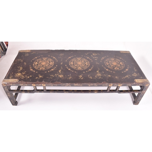 480 - A Chinese 19th century ebonised & gilt painted wood rectangular coffee table, with a lacquered and g... 