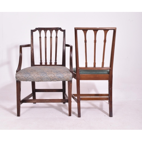 487 - A set of five George III early 19th century mahogany dining chairs in the manner of Hepplewhite. Eac... 