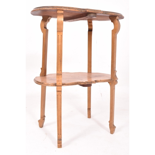 494 - A 19th century birdseye maple veneer stencil decorated two tiered etagere / whatnot. The side table ... 