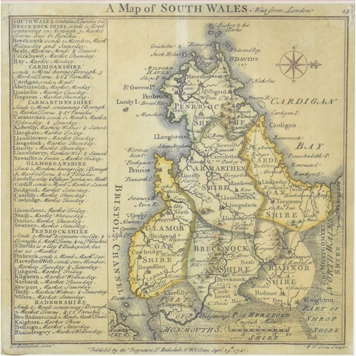 512 - Thomas Badeslade & W H Toms - 1741 & 1742 - Two 18th century hand painted copper plate maps of North... 