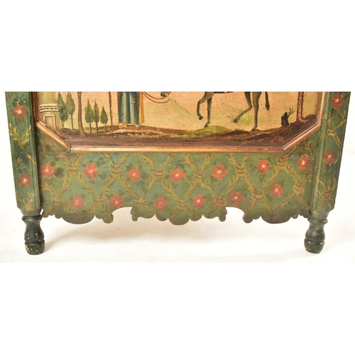 515 - An Austrian continental 19th century hand painted wood folk rustic single bed. The bed having a pier... 