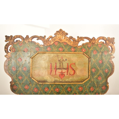 515 - An Austrian continental 19th century hand painted wood folk rustic single bed. The bed having a pier... 