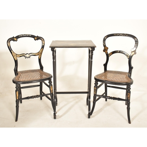 517 - An assortment of Victorian 19th century black lacquered chinoiserie furniture items. The lot to incl... 