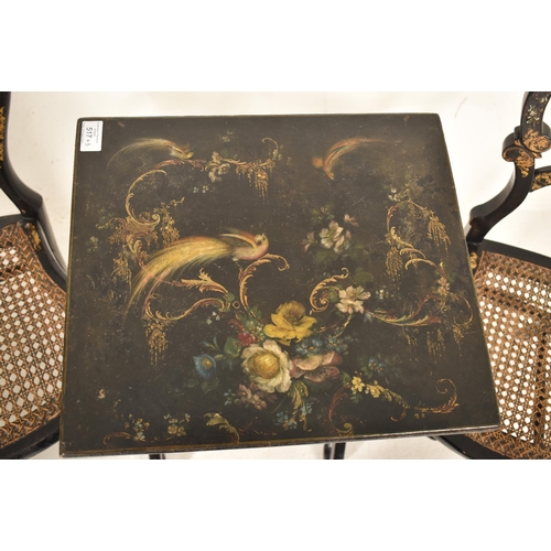 517 - An assortment of Victorian 19th century black lacquered chinoiserie furniture items. The lot to incl... 