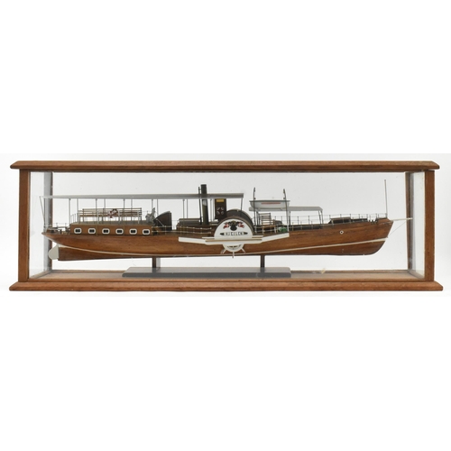 525 - SS Hjejlen, Denmark - A 20th century hand built scale model of the SS Hjejlen boat in glass & wooden... 