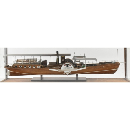 525 - SS Hjejlen, Denmark - A 20th century hand built scale model of the SS Hjejlen boat in glass & wooden... 