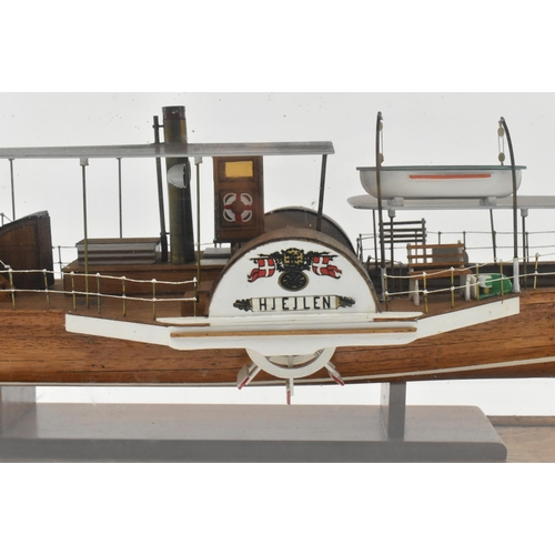 525 - SS Hjejlen, Denmark - A 20th century hand built scale model of the SS Hjejlen boat in glass & wooden... 