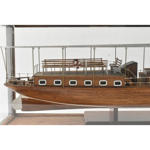 525 - SS Hjejlen, Denmark - A 20th century hand built scale model of the SS Hjejlen boat in glass & wooden... 