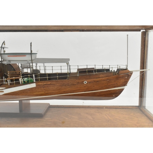 525 - SS Hjejlen, Denmark - A 20th century hand built scale model of the SS Hjejlen boat in glass & wooden... 