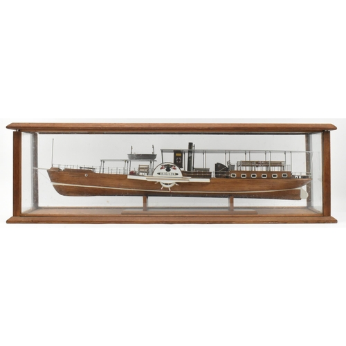 525 - SS Hjejlen, Denmark - A 20th century hand built scale model of the SS Hjejlen boat in glass & wooden... 