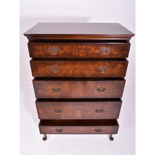 531 - A Queen Anne Revival 1burr walnut chest of drawers on stand tall boy. The chest having a rectangular... 