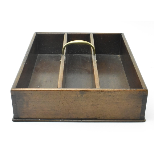 532 - A George III 18th century mahogany brass handled cutlery tray. The tray of rectangular form with thr... 