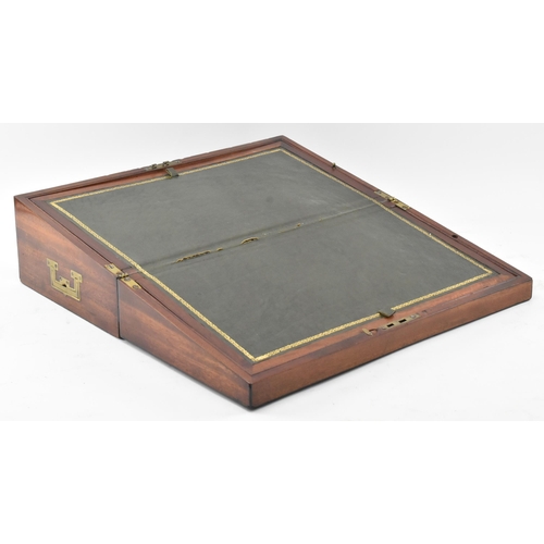 547 - A 19th century mahogany & marquetry inlaid campaign writing slope. The slope opening to reveal a gre... 