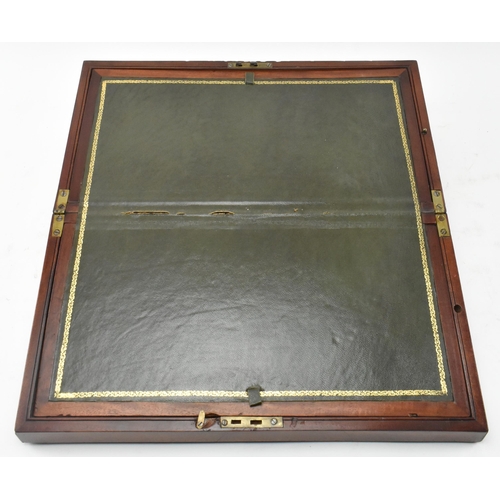 547 - A 19th century mahogany & marquetry inlaid campaign writing slope. The slope opening to reveal a gre... 