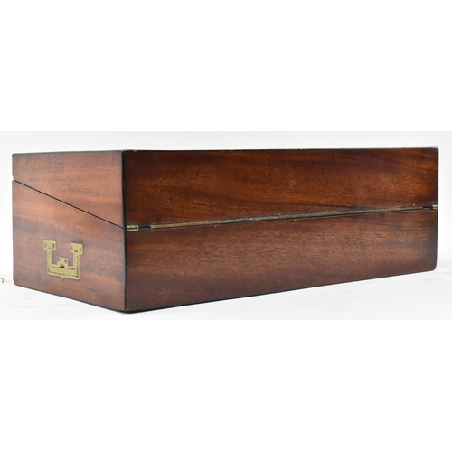 547 - A 19th century mahogany & marquetry inlaid campaign writing slope. The slope opening to reveal a gre... 