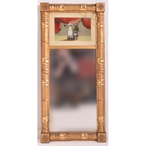 560 - An American Federal period gilt wood and reverse glass painted pier wall mirror. The mirror turned c... 