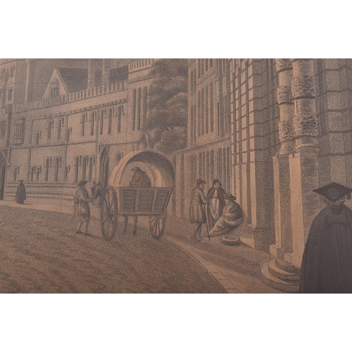 581 - A 19th century Victorian maple framed aquatint of Oxford. Set within a cushioned maple frame with in... 