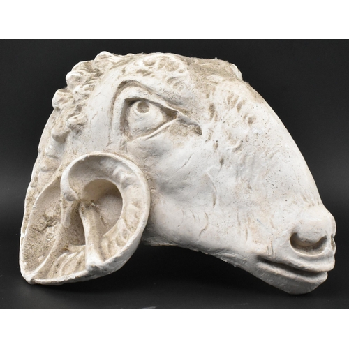 610 - A late 20th century plaster study of Neoclassical representation of a ram's head, together with orig... 