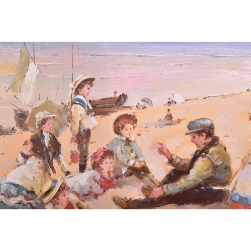 614 - Vladimir Petrov - a mid century Impressionist style painting depicting Edwardian figures on a beach.... 