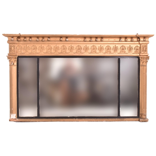 625 - A Regency early 19th century gilt gesso & wood three piers over mantel mirror. The mirror having a p... 