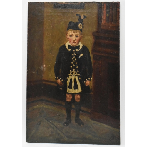 632 - Scottish School - An early 20th century oil on canvas portrait painting of young boy. The paining de... 