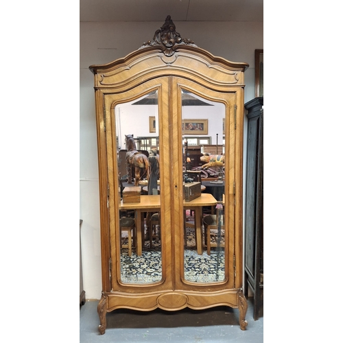 623 - A French 19th century Louis XV style kingwood mirror front armoire wardrobe. The wardrobe having a  ... 