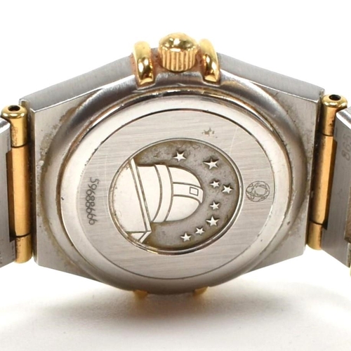 25 - An Omega Constellation ladies wristwatch boxed. The Omega wristwatch having a white mother of pearl ... 