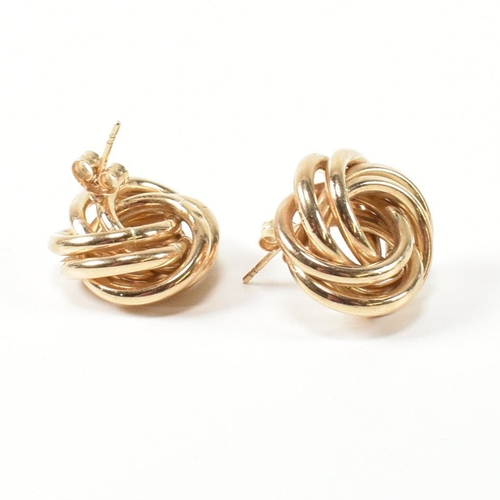 52 - A pair of hallmarked 9ct gold knot stud earrings. The stud earrings having a multi strand knot desig... 