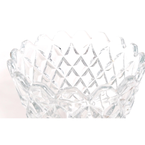 150 - A vintage 20th century lead cut crystal glass centerpiece vase. Tapering form with diamond shape pat... 