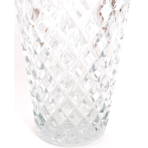 150 - A vintage 20th century lead cut crystal glass centerpiece vase. Tapering form with diamond shape pat... 